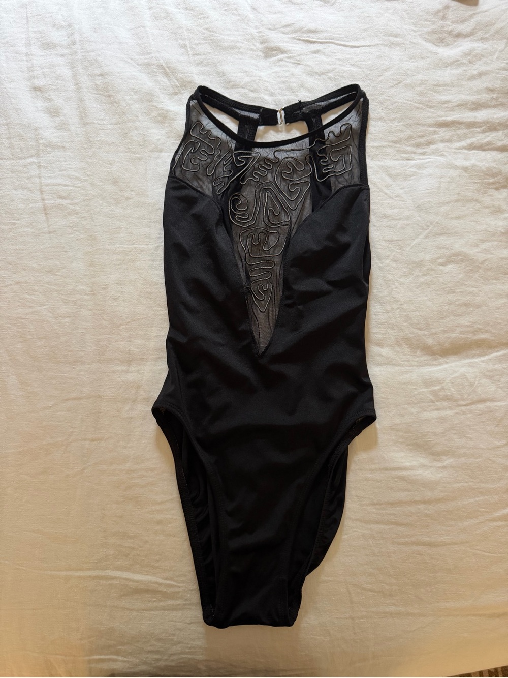 Anne Klein Black Mesh-Detail One-Piece Swimsuit
